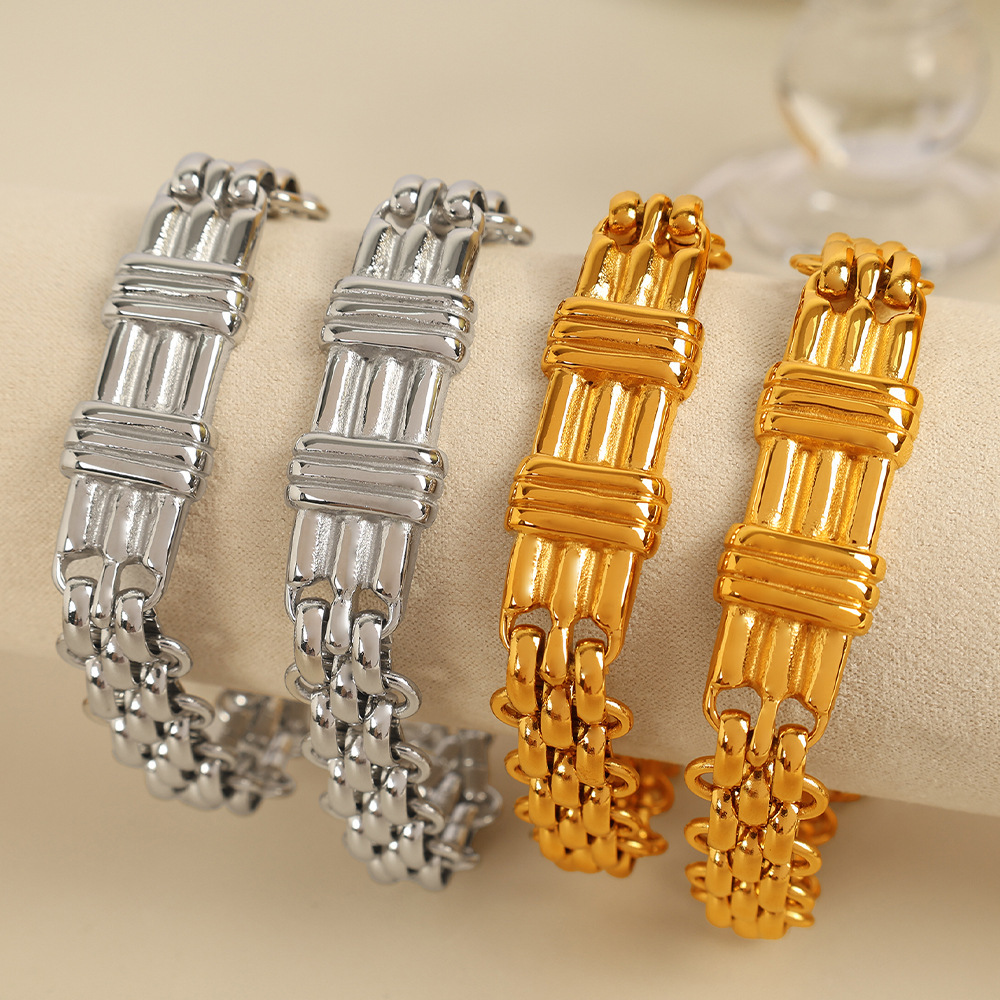Collier Chaîne Classique En Acier Titane Couleur Or Pour Femme, Série Simple, 1 Pièce Image3