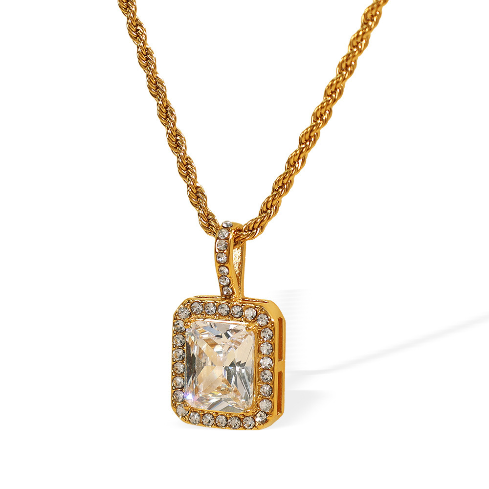 Collier Avec Pendentif Géométrique En Acier Titane Doré Pour Femme, Série Luxueuse, 1 Pièce Image6