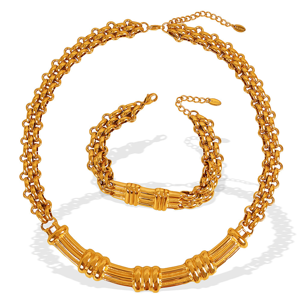 Collier Chaîne Classique En Acier Titane Couleur Or Pour Femme, Série Simple, 1 Pièce Image6