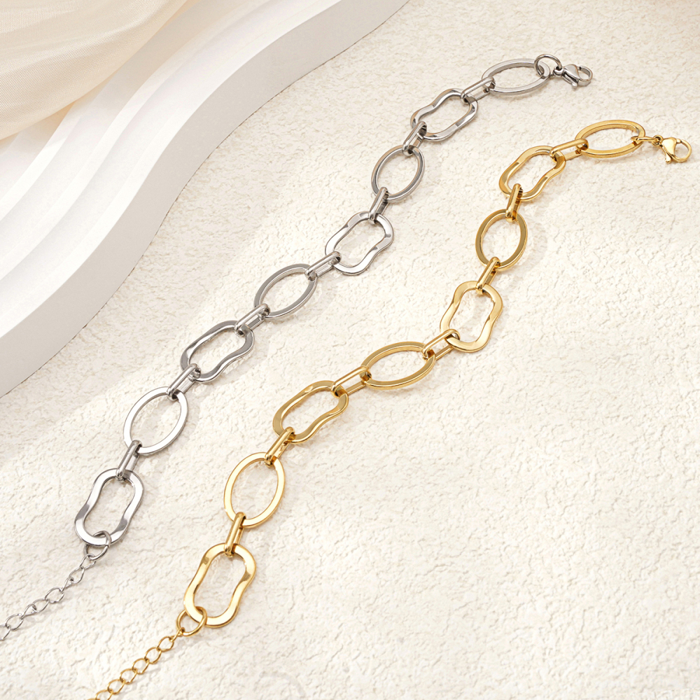Bracelet Chaîne Géométrique En Acier Titane Couleur Or Pour Femme, Série Simple, 1 Pièce h5Image2