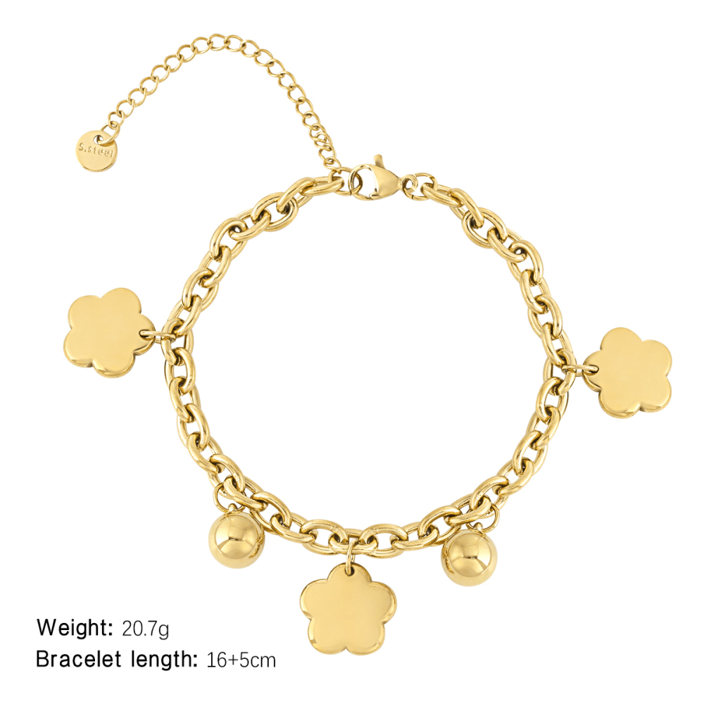 Bracelet À Breloques Élégant En Acier Titane Couleur Or Pour Femme, Série Romantique, Motif Floral 