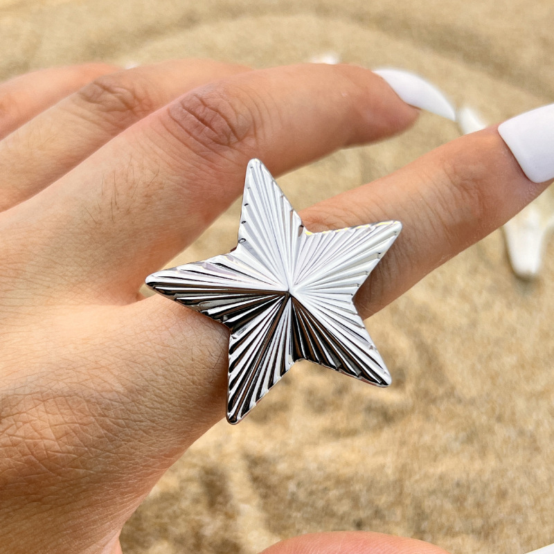 Bague Ajustable Pour Femme En Acier Inoxydable Doré, Étanche, Avec Étoile (1 Pièce).