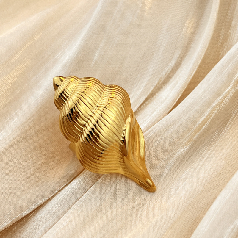 Bague Ajustable Pour Femme Whelk En Acier Inoxydable Étanche Couleur Or (1 Pièce) Image3