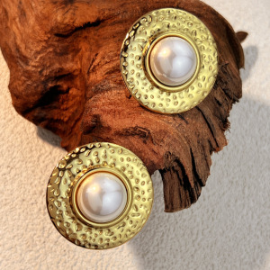 1 Paire De Boucles D'Oreilles Puces Rétro Rondes En Acier Inoxydable Étanche Couleur Or Pour Femme h5 Image3