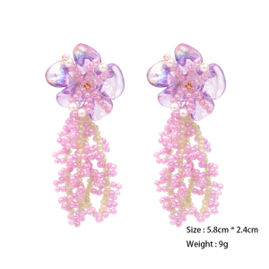 1 Paire De Boucles D'Oreilles Romantiques À Perles Et Pompons Floraux. h5 Image2