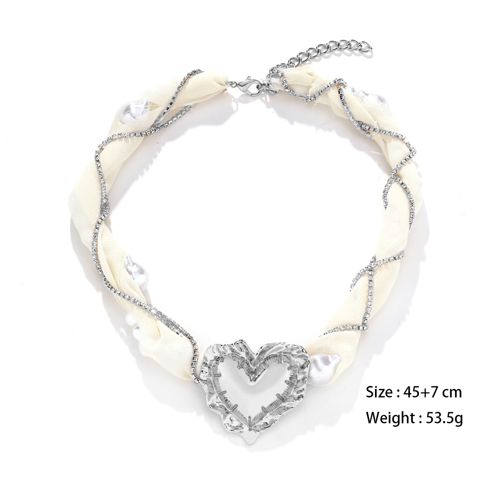 Colliers De Perles Pour Femmes, Série Simple, En Alliage, Cœur, Strass h5Image2
