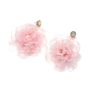1 Paire De Boucles D'Oreilles Pendantes Pour Femme, Série Romantique, En Tissu À Fleurs Et Strass h5 Image2