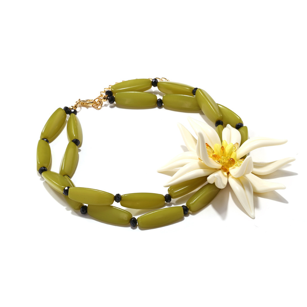 Collier De Perles En Résine Et Cristal Pour Femme, Série Romantique, Motif Fleur Rétro h5Image3