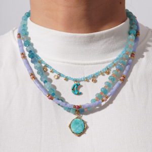 Collier Pendentif Élégant En Forme De Lune, En Acier Inoxydable Doré Et Pierre Naturelle, Orné D'Une Magnifique Pierre Naturelle (1 Pièce) h5 Image2