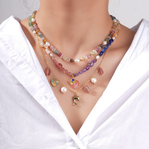 Collier Pendentif Femme Élégant En Forme De Cœur, En Acier Inoxydable Doré, Étanche, Avec Pierre Naturelle Transparente (1 Pièce) h5 Image2