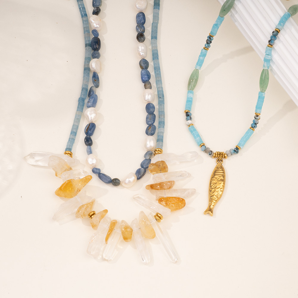 Collier De Perles Pour Femme, Série Romantique, Motif Tortue De Vacances, Cristal Couleur Or, Pierre Naturelle h5Image4
