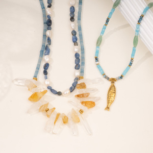 Collier De Perles Pour Femme, Série Romantique, Motif Tortue De Vacances, Cristal Couleur Or, Pierre Naturelle h5 Image4