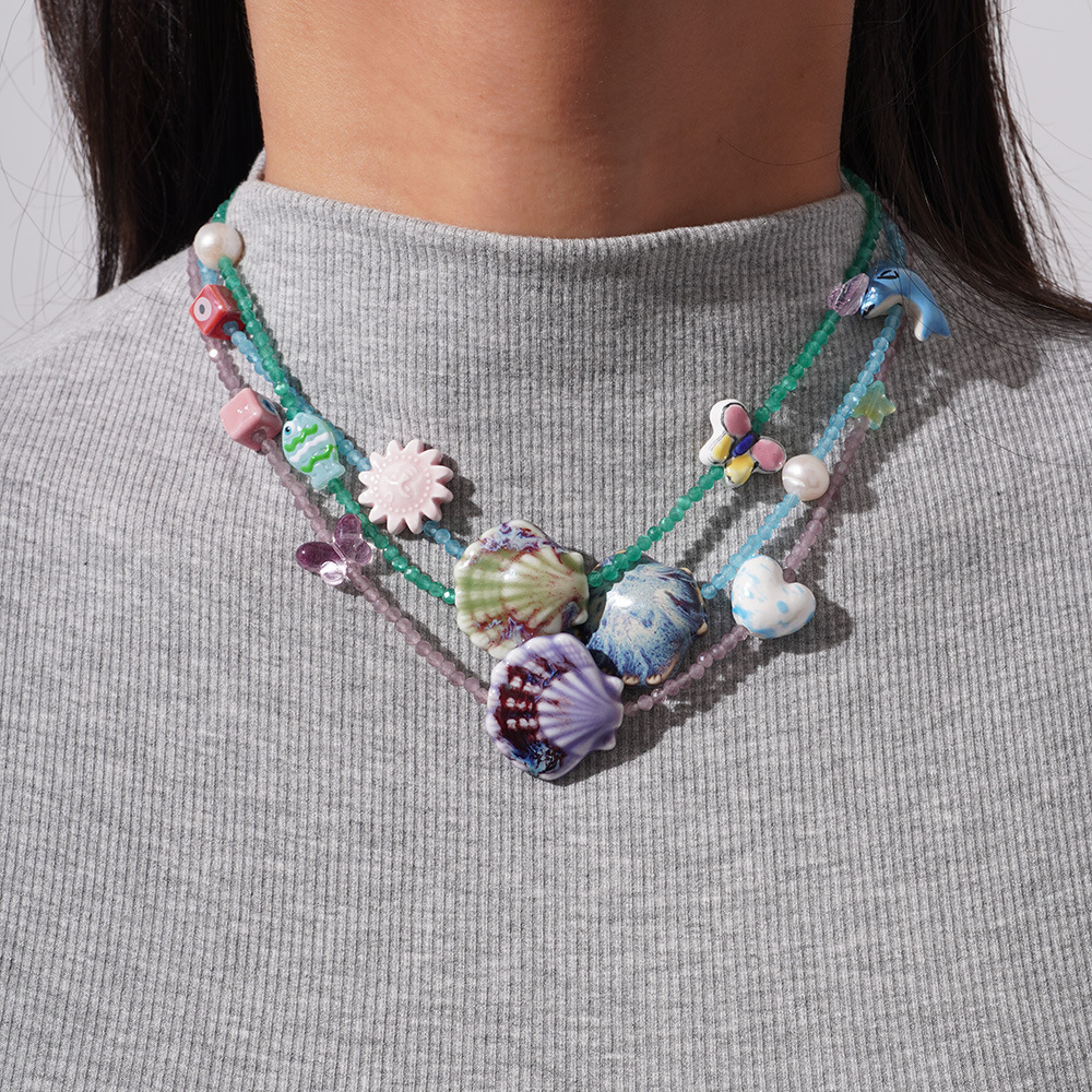 Collier Pendentif Tortue De Vacances Romantique En Céramique Et Cristal Pour Femme, 1 Pièce Image3