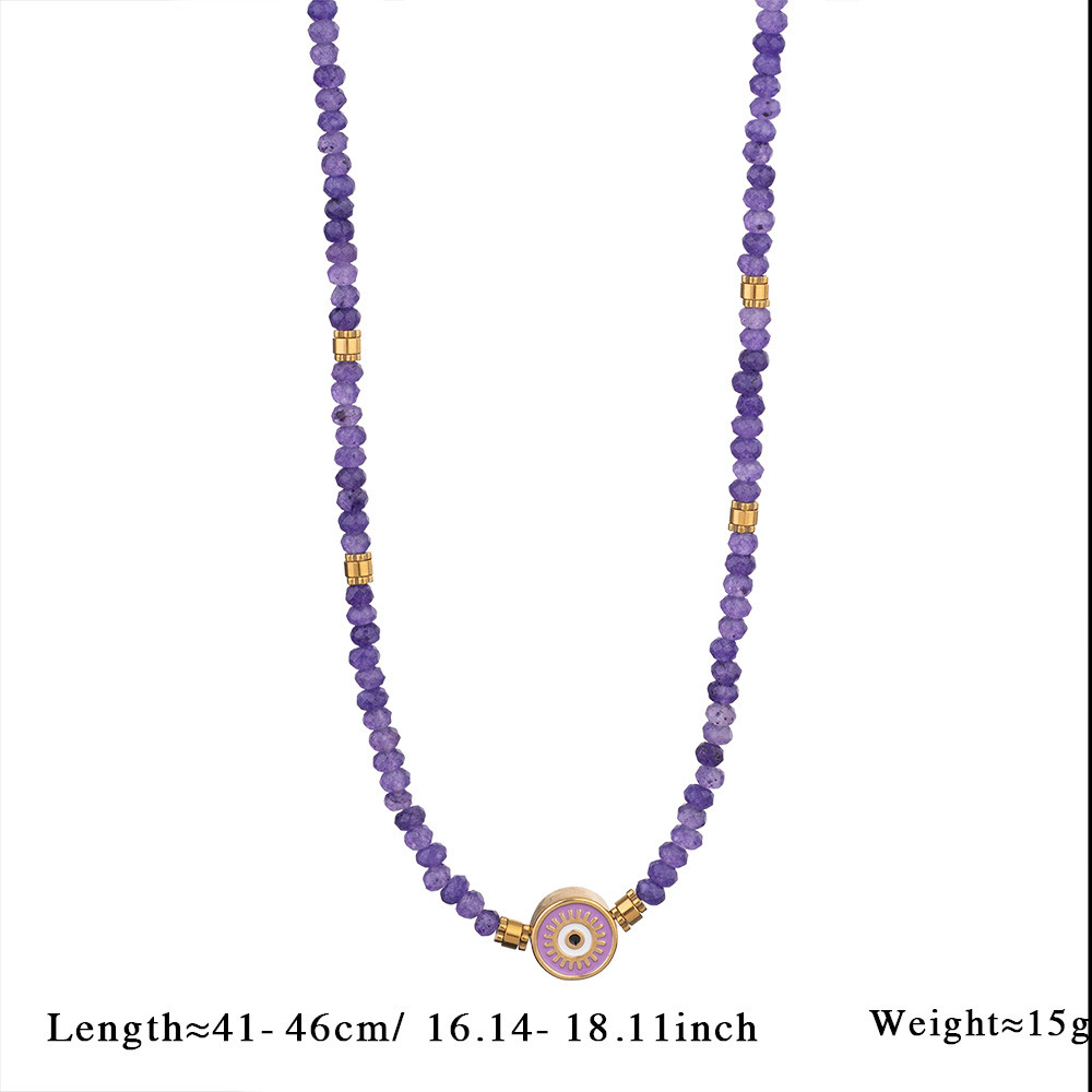 Collier Pour Femme En Acier Inoxydable Doré, Orné De Perles De Cristal Et D'Un Motif Œil Classique, Collection Ethnique (1 Pièce) 