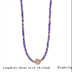 Collier Pour Femme En Acier Inoxydable Doré, Orné De Perles De Cristal Et D'Un Motif Œil Classique, Collection Ethnique (1 Pièce) h5 