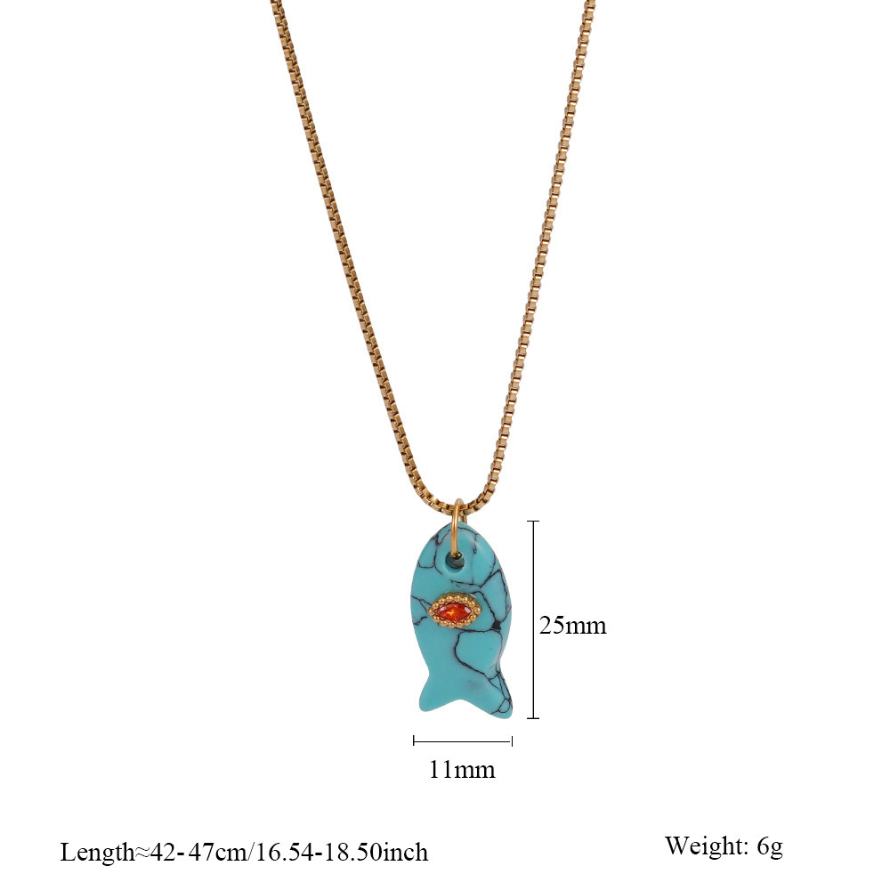 Collier Pendentif Femme En Acier Inoxydable Plaqué Or, Pierre Naturelle, Motif Poisson Texturé, Collection Lustrous (1 Pièce) 