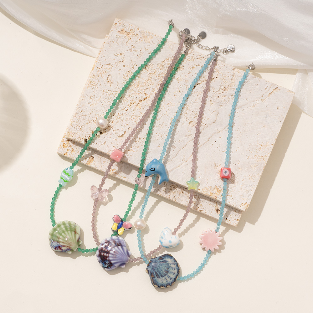 Collier Pendentif Tortue De Vacances Romantique En Céramique Et Cristal Pour Femme, 1 Pièce Image5