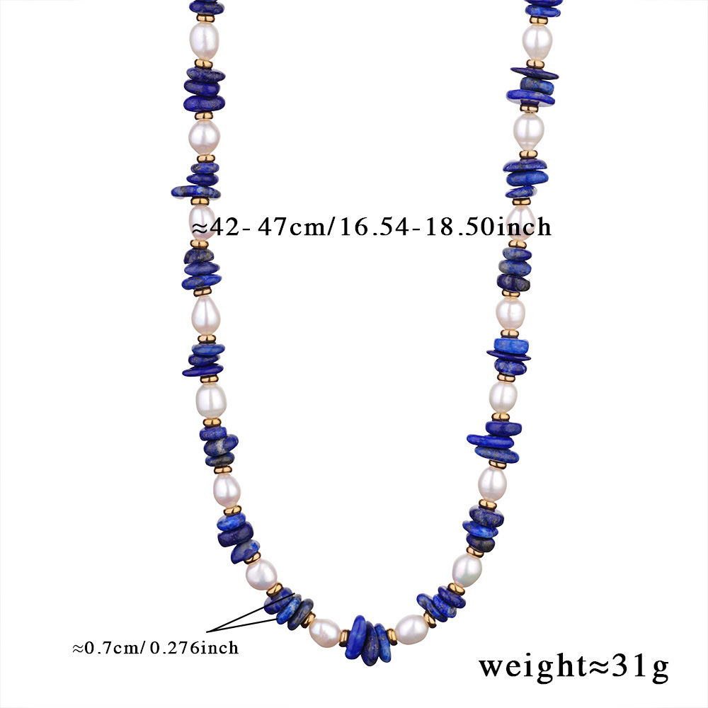 Collier De Perles Pour Femme, Collection Bohème Sophistiquée, En Acier Inoxydable, Couleur Or, Imperméable, Orné De Pierres Naturelles Bleues. 
