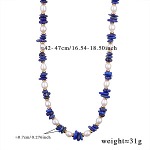 Collier De Perles Pour Femme, Collection Bohème Sophistiquée, En Acier Inoxydable, Couleur Or, Imperméable, Orné De Pierres Naturelles Bleues. h5 