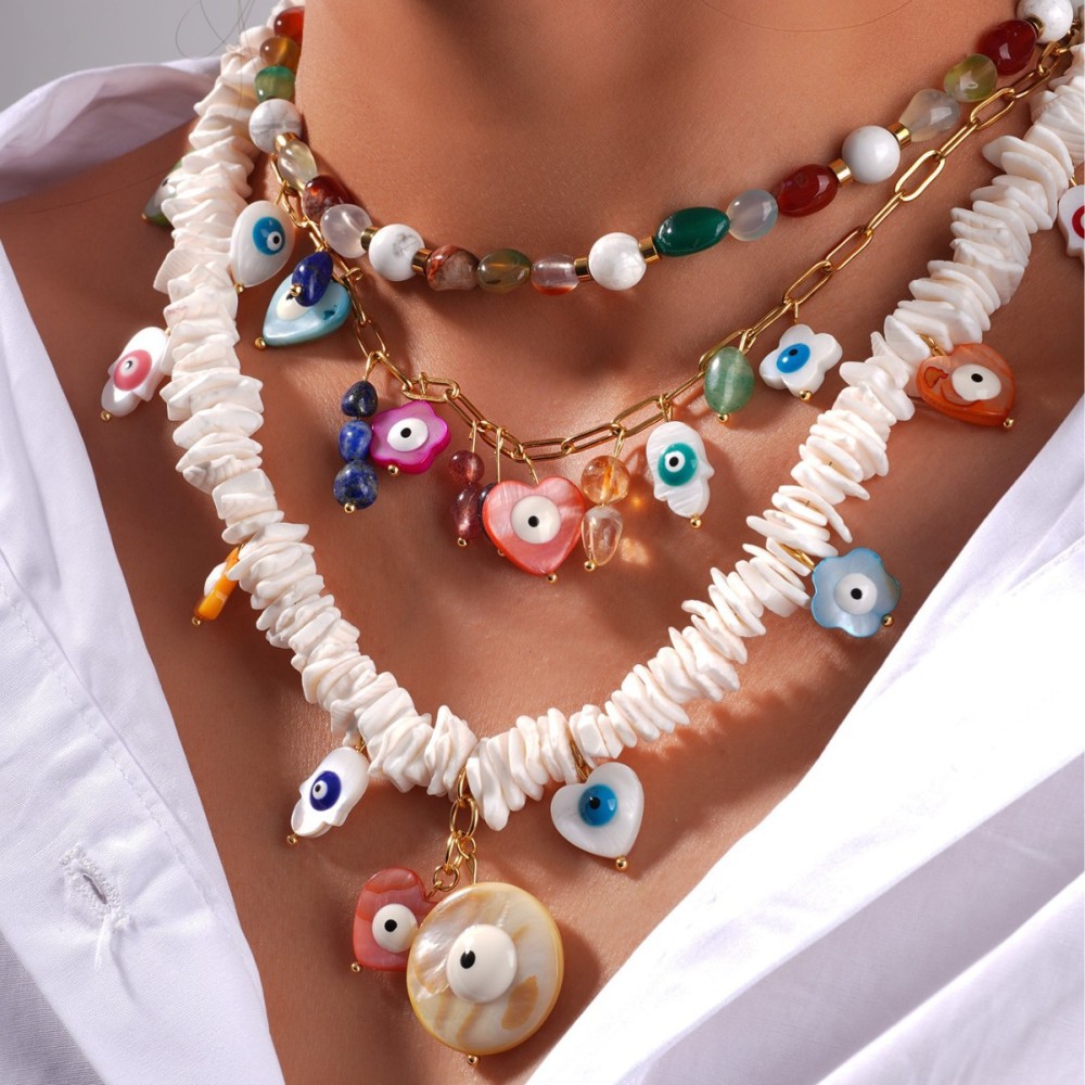 Collier De Perles Aléatoires Pour Femme, Collection Délicate, Motif Œil De Vacances, Coquillage Naturel, Acier Inoxydable, Étanche, Couleur Or. Image2