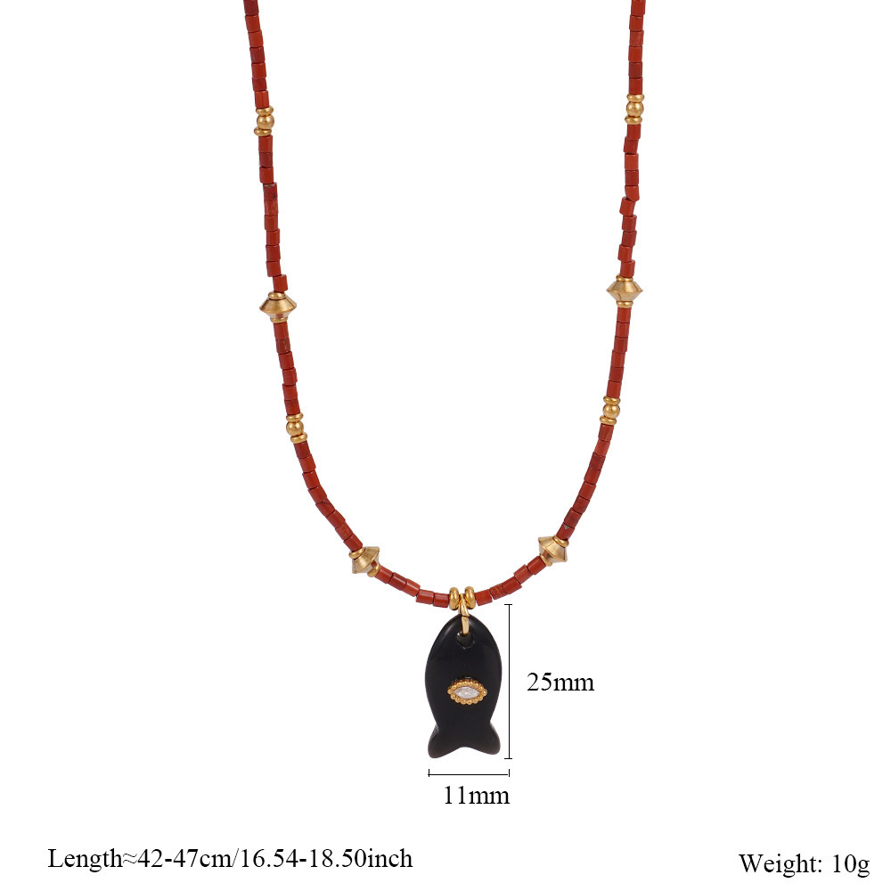 Collier De Perles Pour Femme, Collection Polychrome, Motif Poisson, En Acier Inoxydable, Couleur Or, Étanche, Avec Pierres Naturelles. 