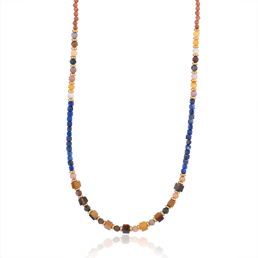 Collier De Perles Pour Femme, Style Bohème Classique, En Acier Inoxydable Imperméable, Orné De Pierres Naturelles Œil-De-Tigre (1 Pièce) Image6