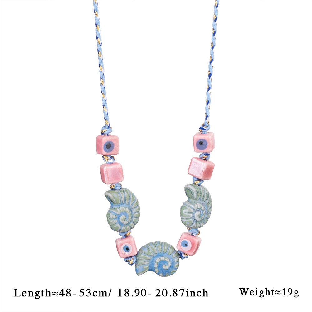 Collier Pendentif Femme En Forme De Coquillage Coloré En Céramique, Orné D'Un Coquillage, Collection Marine Series Vacation (1 Pièce). 
