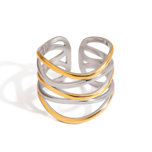 Bague Simple Pour Femme, En Acier Inoxydable Étanche, Couleur Or, Collection Simple Series (1 Pièce). h5 Image4