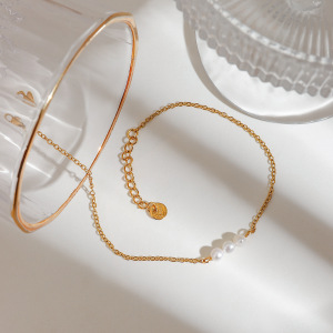 Bracelet De Cheville Pour Femme En Acier Inoxydable, Couleur Or, Orné De Perles (1 Pièce) h5 Image2