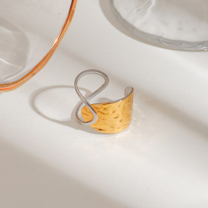 Bague Asymétrique Ajustable Pour Femme, En Acier Inoxydable Étanche, Bicolore Or Et Argent (1 Pièce). h5 Image2