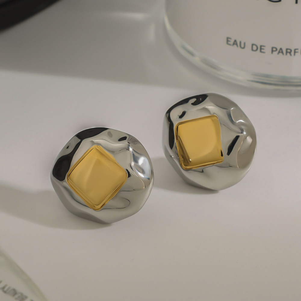1 Paire De Boucles D'Oreilles Puces Simples En Acier Inoxydable Étanche, Couleur Or Et Argent, Pour Femme. Image2