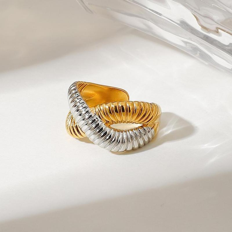 Bague Ajustable Pour Femme, Série Simple, Style Géométrique, En Acier Inoxydable, Couleur Or Image2