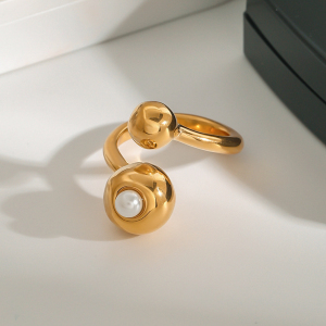 Bague Ajustable Pour Femme, 1 Pièce, En Acier Inoxydable Étanche Couleur Or, Collection Simple Series h5 Image3