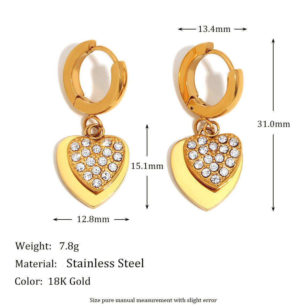 Boucles D'Oreilles Pendantes Rétro En Acier Inoxydable Doré, Imperméables, En Forme De Cœur Image2