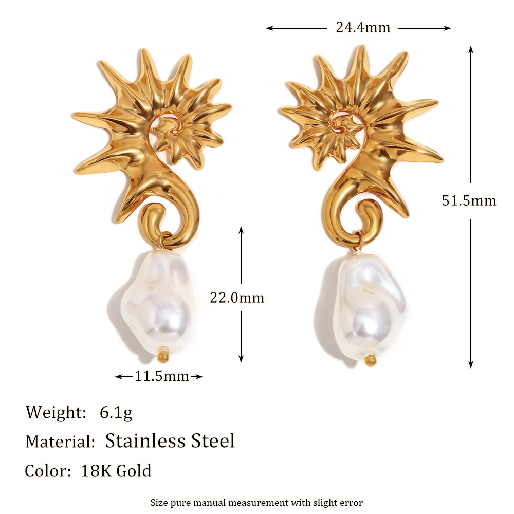 Boucles D'Oreilles Pendantes Hippocampe En Acier Inoxydable Étanche Couleur Or Image2