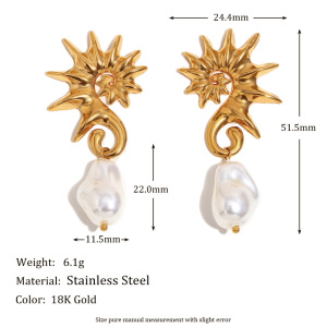 Boucles D'Oreilles Pendantes Hippocampe En Acier Inoxydable Étanche Couleur Or h5 Image2