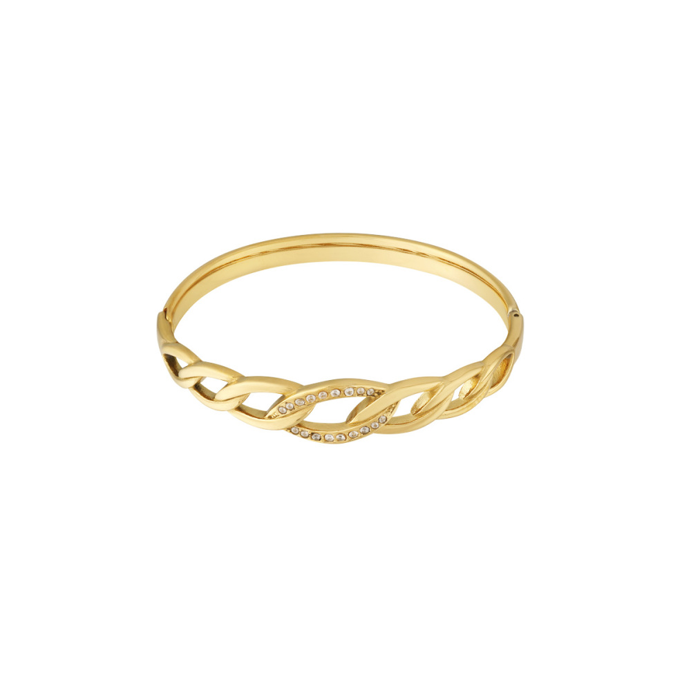 Bracelet Jonc Classique Torsadé Dazzling Series Pour Femme, Couleur Or, En Acier Inoxydable, Étanche (1 Pièce) h5Image5