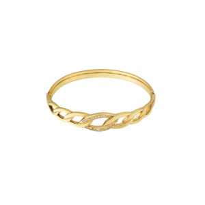 Bracelet Jonc Classique Torsadé Dazzling Series Pour Femme, Couleur Or, En Acier Inoxydable, Étanche (1 Pièce) h5 Image5
