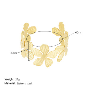 Bracelet Jonc Femme En Acier Inoxydable Doré, Orné De Fleurs Complexes (1 Pièce), Collection Sophisticated Series h5