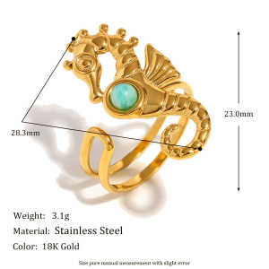 Bagues Ajustables Étanches En Acier Inoxydable Couleur Or, Motif Hippocampe h5 Image2
