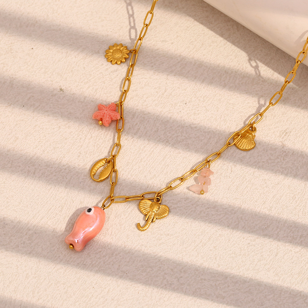 Collier Avec Pendentif Tortue Mignon En Acier Inoxydable Couleur Or Pour Femme, Série Simple, 1 Pièce Image3
