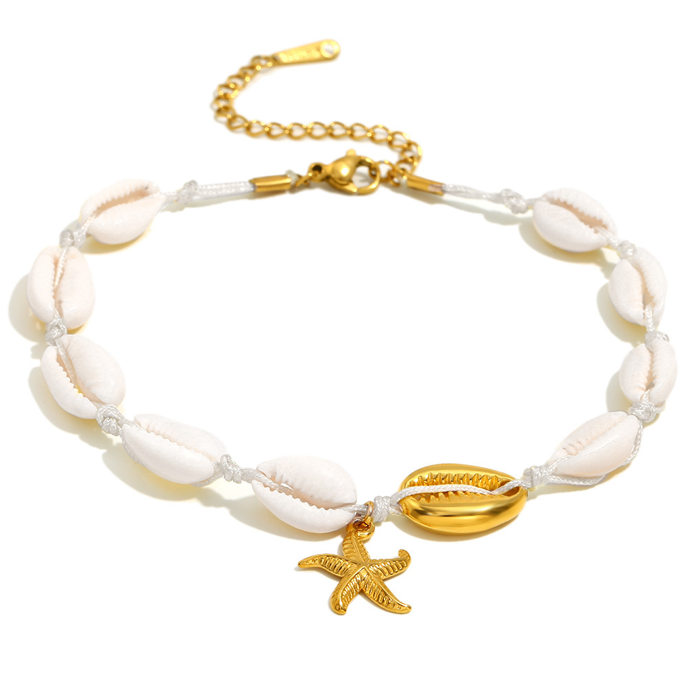 Bracelet De Cheville Pour Femme, Série Simple Vacation Turtle, En Acier Inoxydable, Couleur Or, Coquillage 