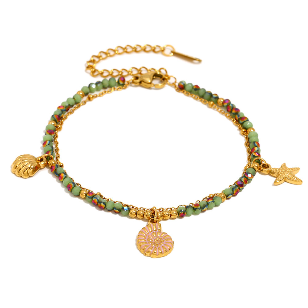 Bracelets Oceanic En Acier Inoxydable Étanche Couleur Or Avec Perles 
