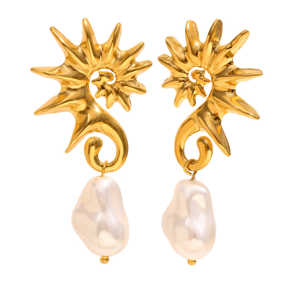 Boucles D'Oreilles Pendantes Hippocampe En Acier Inoxydable Étanche Couleur Or