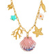 Collier trombone grand coquillage marin - Or 