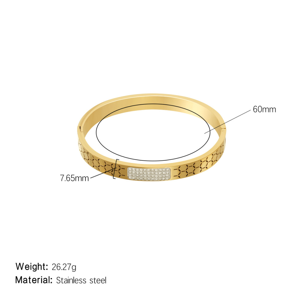 Bracelet Jonc Pour Femme, 1 Pièce, Collection Moderne, Élégant, Motif Hexagonal, En Acier Inoxydable, Étanche, Couleur Or