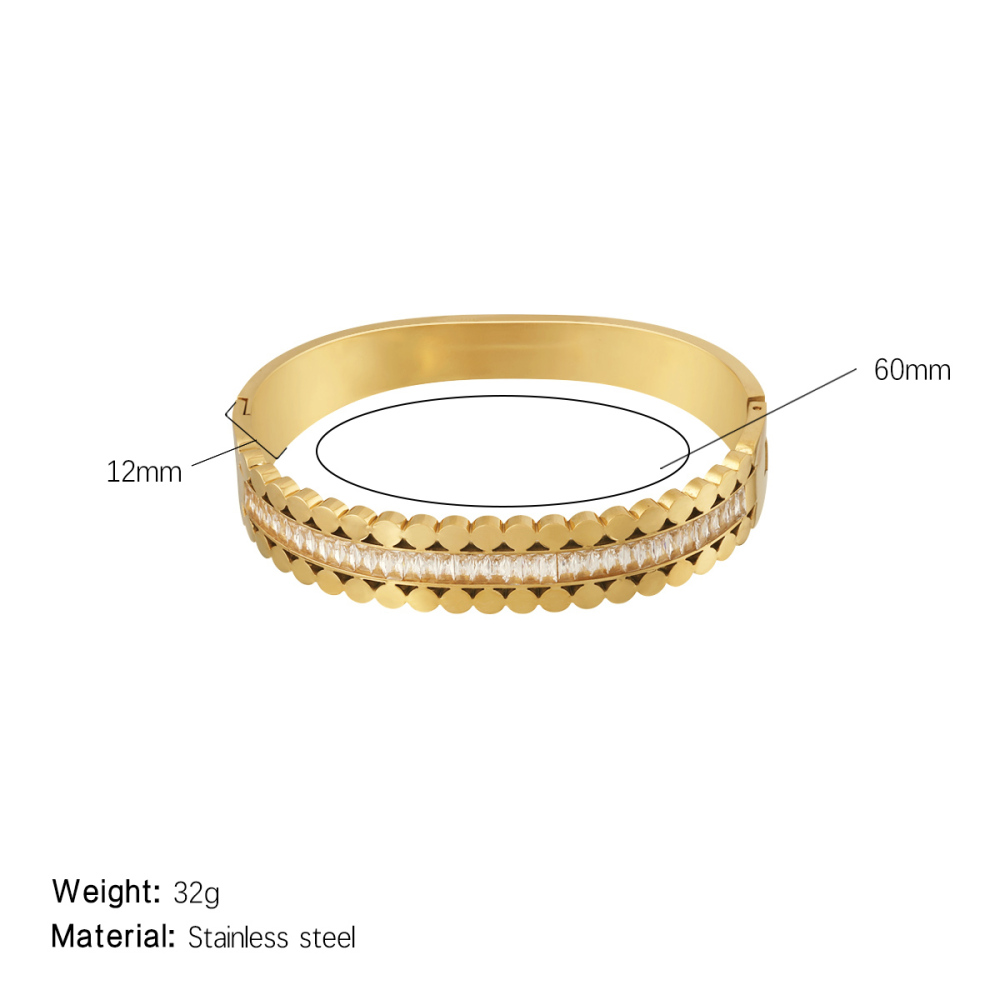 Bracelet Jonc Élégant Rond En Acier Inoxydable, Couleur Or, Étanche, Collection Sophisticated Series (1 Pièce)