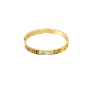 Bracelet Jonc Pour Femme, 1 Pièce, Collection Moderne, Élégant, Motif Hexagonal, En Acier Inoxydable, Étanche, Couleur Or h5 Image2