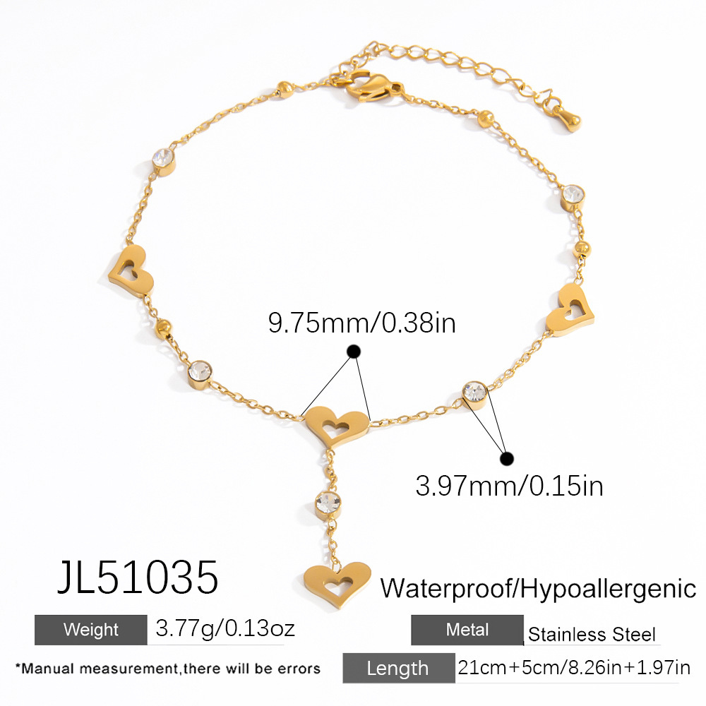 Bracelet De Cheville En Acier Inoxydable Étanche Couleur Or En Forme De Cœur 