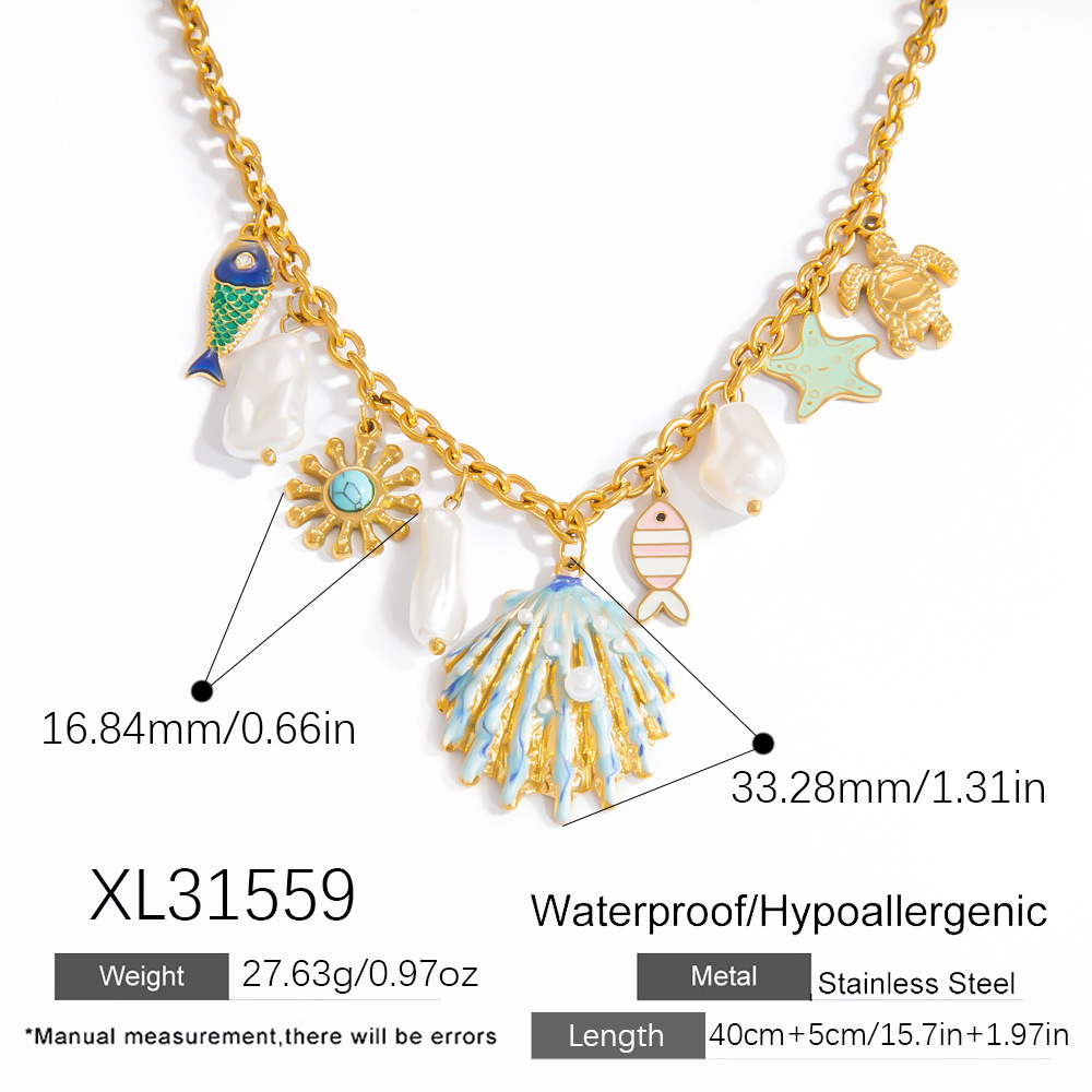Colliers Pendentifs En Acier Inoxydable Couleur Or, Étanches, De La Série Vacances, En Forme De Coquillage 